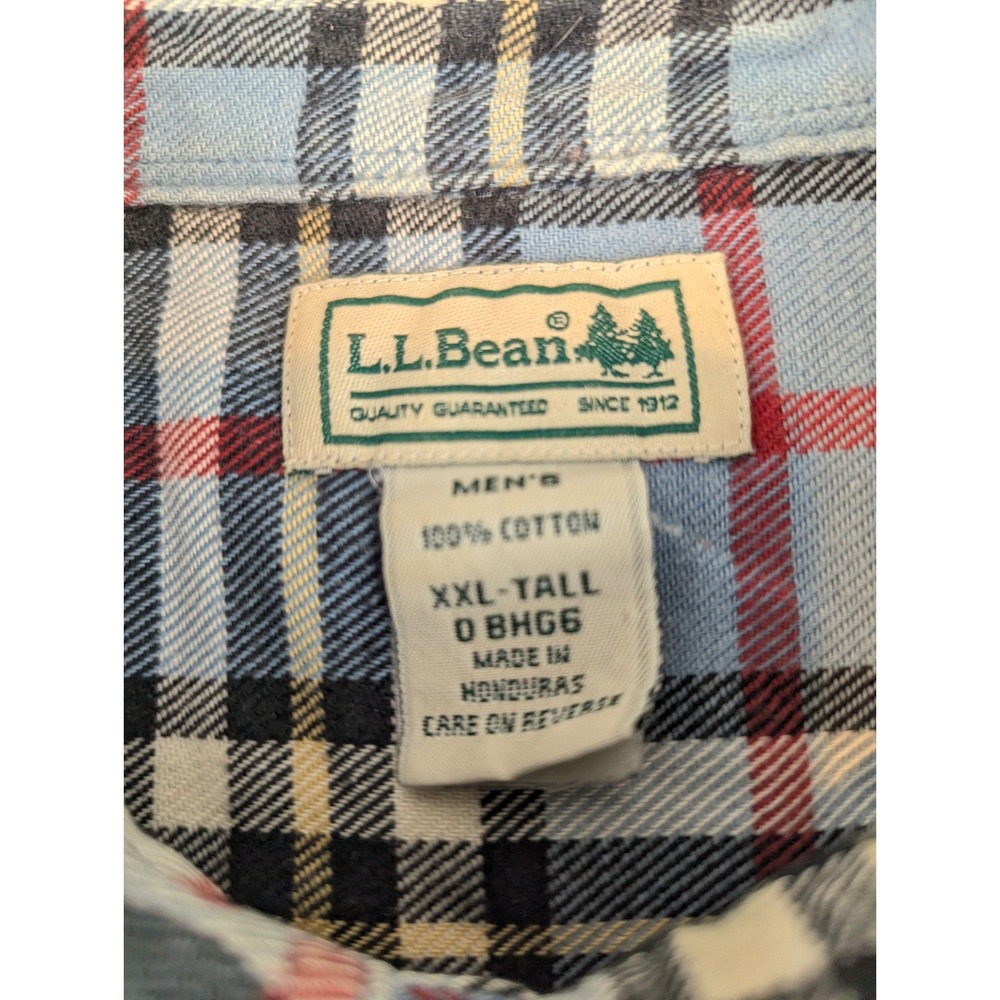 LL Bean Mens XXL Tall Flannel Shirt Blue Red Plaid Cotton Button Down 0BHG6 - Picture 13 of 14
